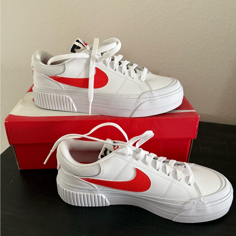 COPY - Nike White and Red Orange Sneakers with Low-Top Design& Textured Midsole